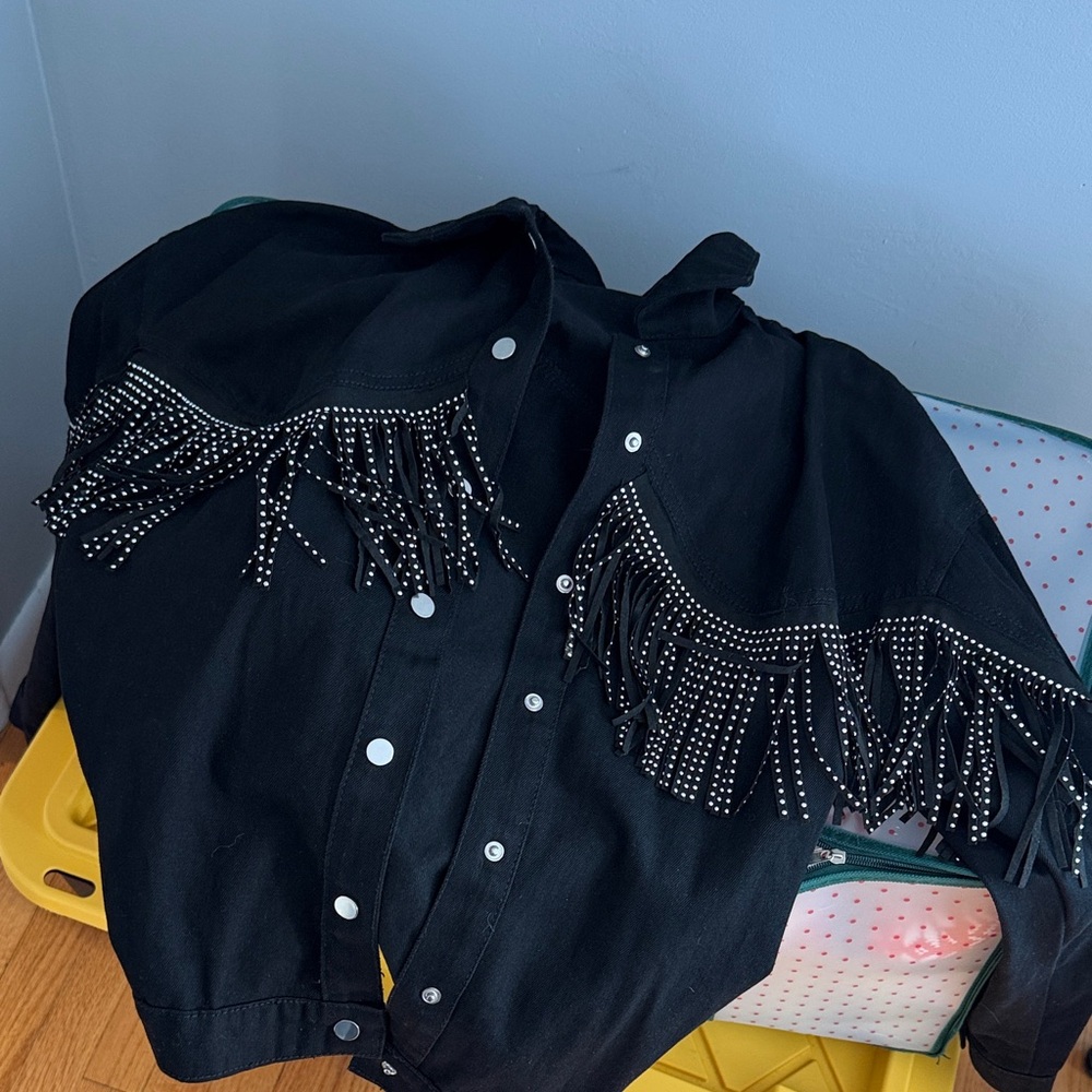 Black Fringe Button-Up Shirt